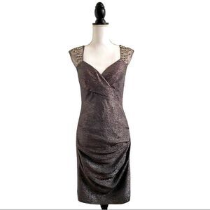 Metallic Embellished Rhinestone Sheath Dress Gunmetal Gray US Size 6